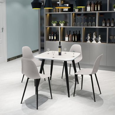 Aspen White Square Dining Table With 4 Calico Curve Plastic Chairs