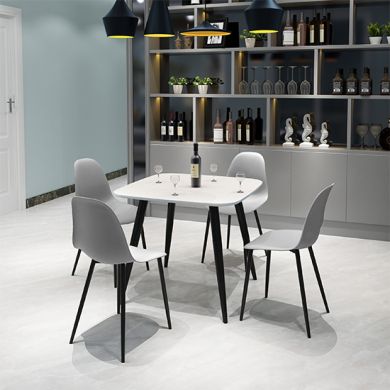 Aspen White Square Dining Table With 4 Grey Curve Plastic Chairs