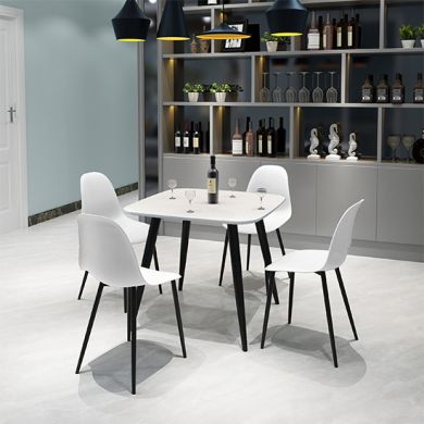Aspen White Square Dining Table With 4 White Curve Plastic Chairs