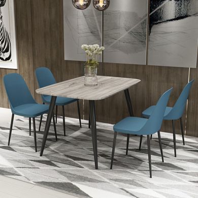 Aspen Grey Oak Rectangular Dining Table With 4 Blue Duo Plastic Chairs
