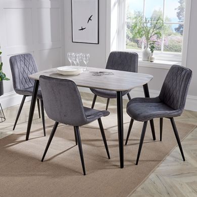 Aspen Grey Oak Rectangular Dining Table With 4 Grey Fabric Chairs