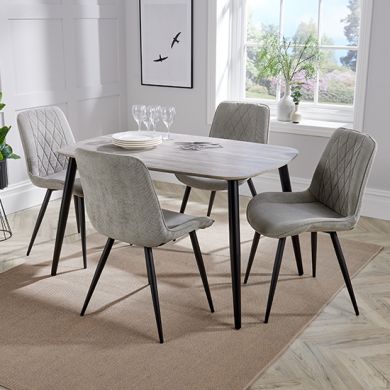 Aspen Grey Oak Rectangular Dining Table With 4 Light Grey Fabric Chairs