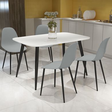 Craven Rectangular White Dining Table With 4 Berlin Curve Light Grey Chairs