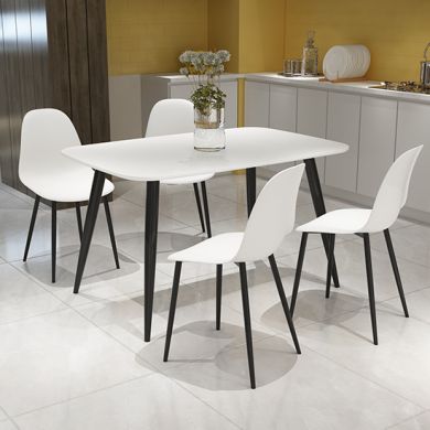 Craven Rectangular White Dining Table With 4 Berlin Curve White Chairs