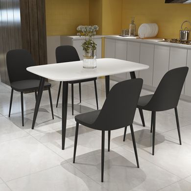 Craven Rectangular White Dining Table With 4 Berlin Duo Black Chairs