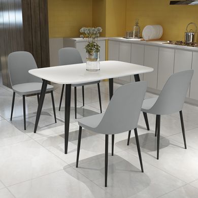 Craven Rectangular White Dining Table With 4 Berlin Duo Light Grey Chairs