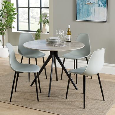 Aspen Grey Oak Round Dining Table With 4 Grey Curve Plastic Chairs