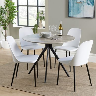 Aspen Grey Oak Round Dining Table With 4 White Duo Plastic Chairs