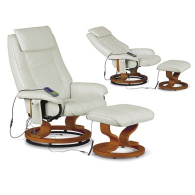 Aston Faux Leather Recliner Chair With Footstool In Cream