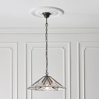 Astoria Large Tiffany Glass Ceiling Pendant Light In Dark Bronze