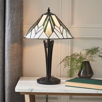 Astoria Small Tiffany Glass Table Lamp In Black