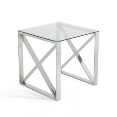 Astra Clear Glass Top Lamp Table With Silver Frame