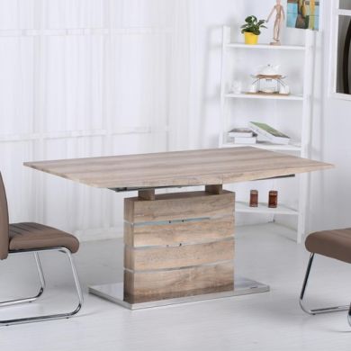 Astra Extending Dining Table In Oak Effect With Stainless Steel Base