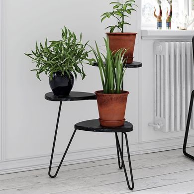 Athena Wooden Marble Effect Plant Stand In Black
