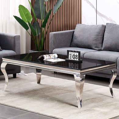 Atlanta Glass Coffee Table In Black With Silver Stainless Steel Legs