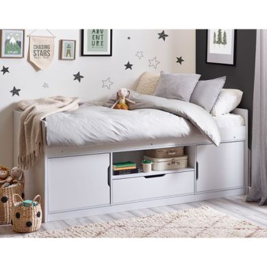 Atom Wooden Low Sleeper Single Bed In White