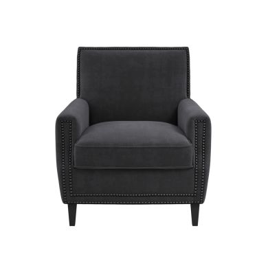 Atticus Plush Fabric Armchair In Anthracite With Wooden Feets