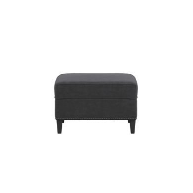 Atticus Plush Fabric Footstool In Anthracite With Wooden Feets