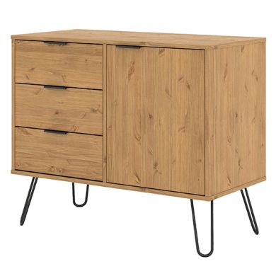 Augusta Small Wooden 1 Door And 3 Drawers Sideboard In Pine