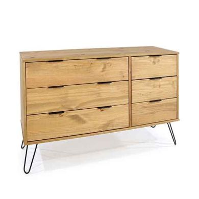 Augusta Wide Wooden Chest Of Drawers With 6 Drawers In Pine
