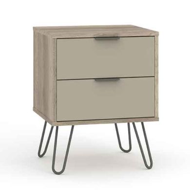 Augusta Wooden 2 Drawers Bedside Cabinet In Driftwood
