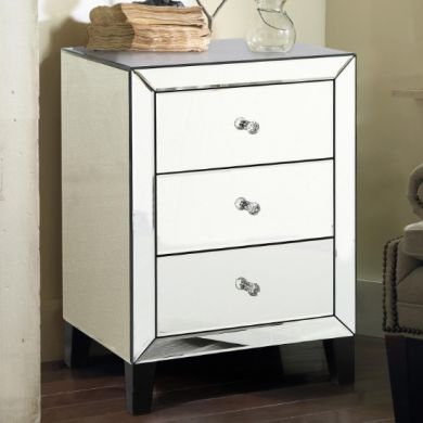 Augustina Mirrored Bedside Cabinet With 3 Drawers