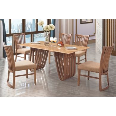Aurora Natural Stone Marble Dining Set With Wooden Base And 4 PU Chairs