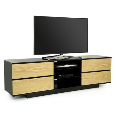 Avitus Ultra Wooden TV Stand In Black High Gloss With 4 Oak Drawers
