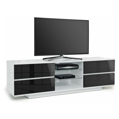 Avitus Ultra Wooden TV Stand In White High Gloss With 4 Black Drawers