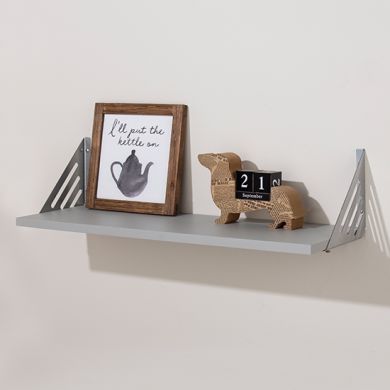 Avon Small Wooden Wall Shelf With Metal Support In Light Grey