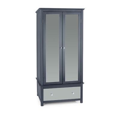 Ayr Mirrored Glass 2 Doors And 1 Drawer Wardrobe In Carbon