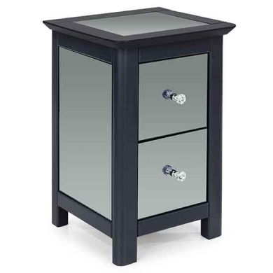 Ayr Mirrored Glass 2 Drawers Petite Bedside Cabinet In Carbon