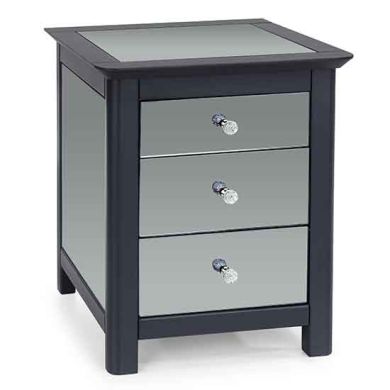 Ayr Mirrored Glass 3 Drawers Bedside Cabinet In Carbon