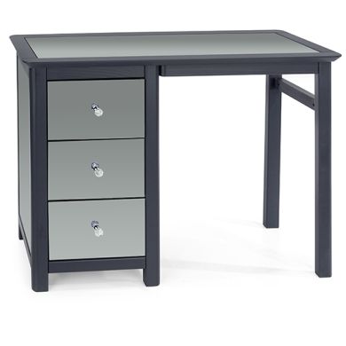 Ayr Mirrored Glass Single Pedestal Dressing Table In Carbon