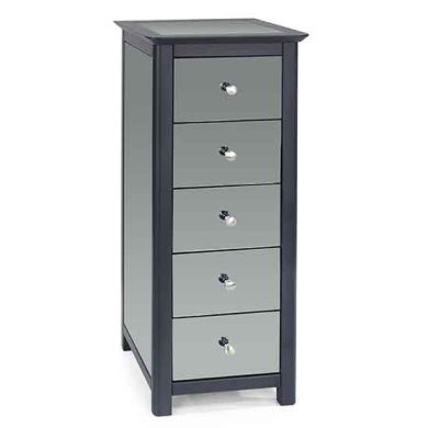 Ayr Narrow Mirrored Glass Chest Of Drawers With 5 Drawers In Carbon