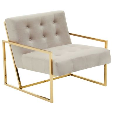 Azalea Velvet Upholstered Armchair In Mink With Gold Frame
