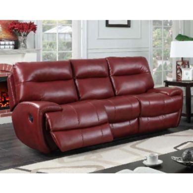Bailey LeatherGel And PU Recliner 3 Seater Sofa In Wine Red