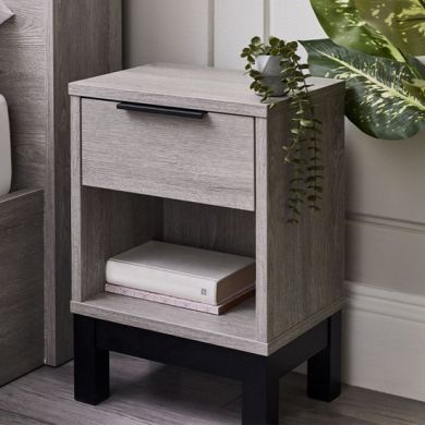 Bali Wooden Bedside Cabinet With 1 Drawer In Grey Oak