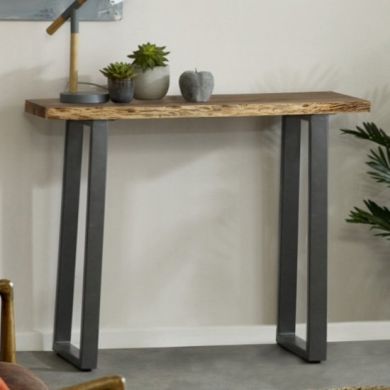 Baltic Wooden Console Table In Oak With Black Metal Legs