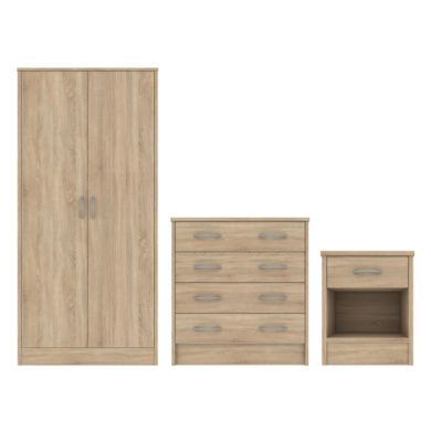 Bardalona Wooden Trio Bedroom Furniture Set On Oak Effect