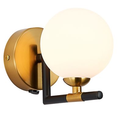 Batley 1 Bulb Wall Light In Matt Black Antique Brass