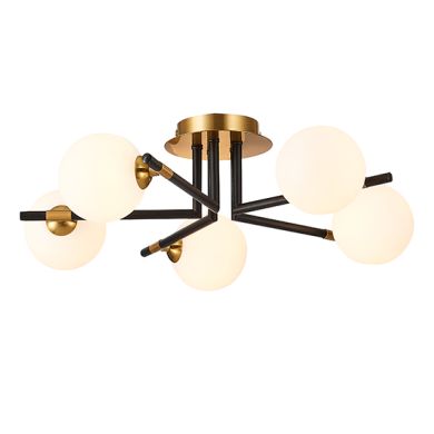 Batley 5 Bulbs Flush Ceiling Light In Matt Black Antique Brass