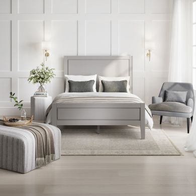 Bay Wooden King Size Bed In Cement Grey