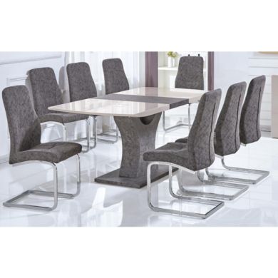 Belarus Extending Wooden Dining Set In Cream High Gloss With 6 Chairs