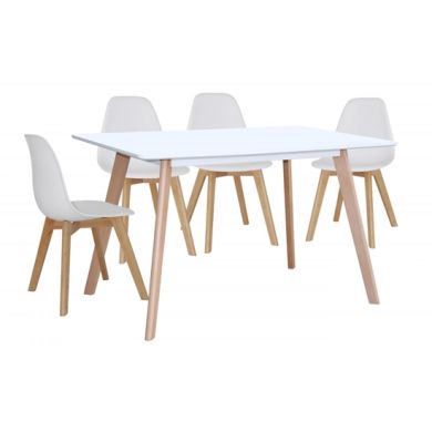 Belgium Large Wooden Dining Table In White With 4 Chairs