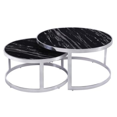 Bella Black Marble Nesting Tables With Chrome Frame