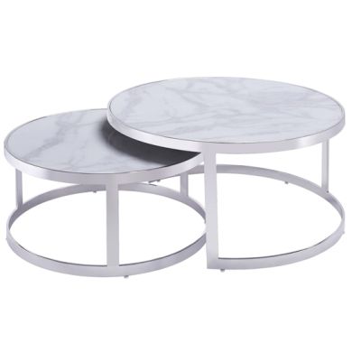 Bella White Marble Nesting Tables With Chrome Frame