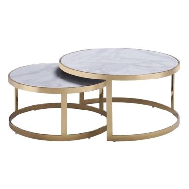Bella White Marble Nesting Tables With Golden Frame