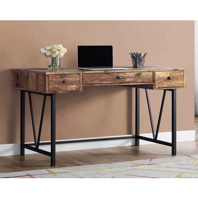 Belleterre Home Office Ergonomic Laptop Desk Table With 3 Drawers In Nutmeg Black