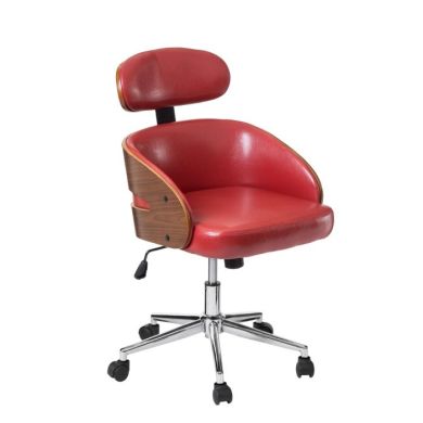 Bentwood Red Faux Leather Home And Office Chair With Curved Back